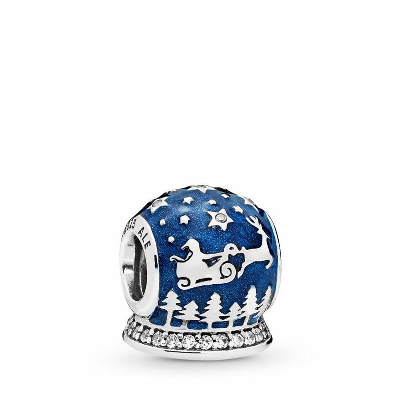 Pandora Christmas Night Charm Ireland - Sterling Silver/Enamel/Blue/Cubic Zirconia - 583164CVM